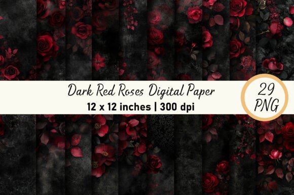 Dark Red Roses Digital Paper