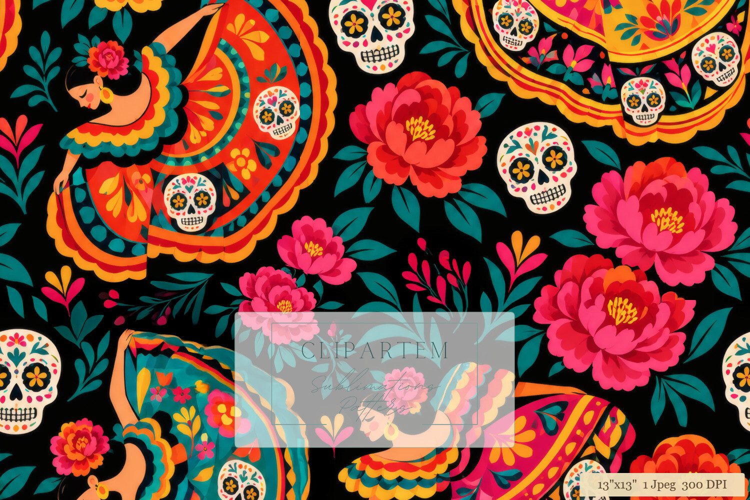 Day of Dead Floral Dancer Print Pattern