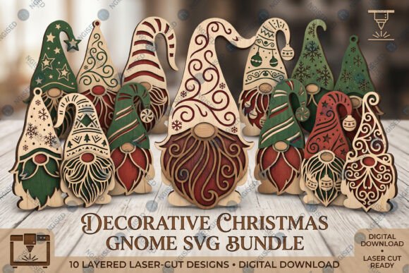 Decorative Christmas Gnome SVG Bundle laser cut file