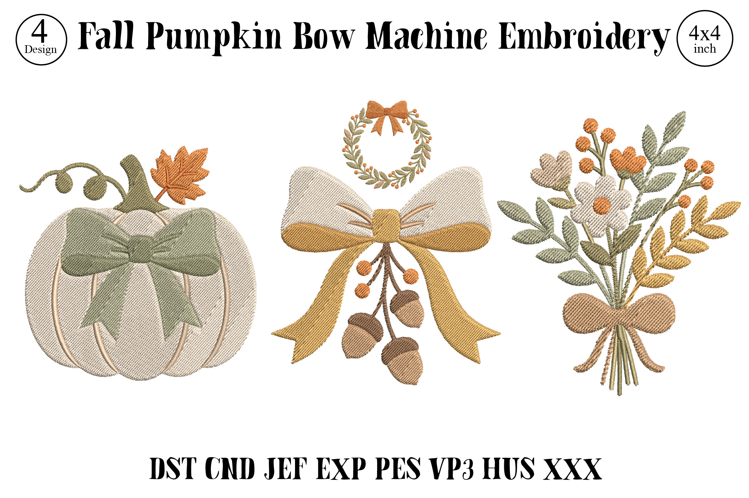 Fall Pumpkin Bow Machine Embroidery