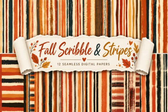 Fall Scribble & Stripes Digital Papers
