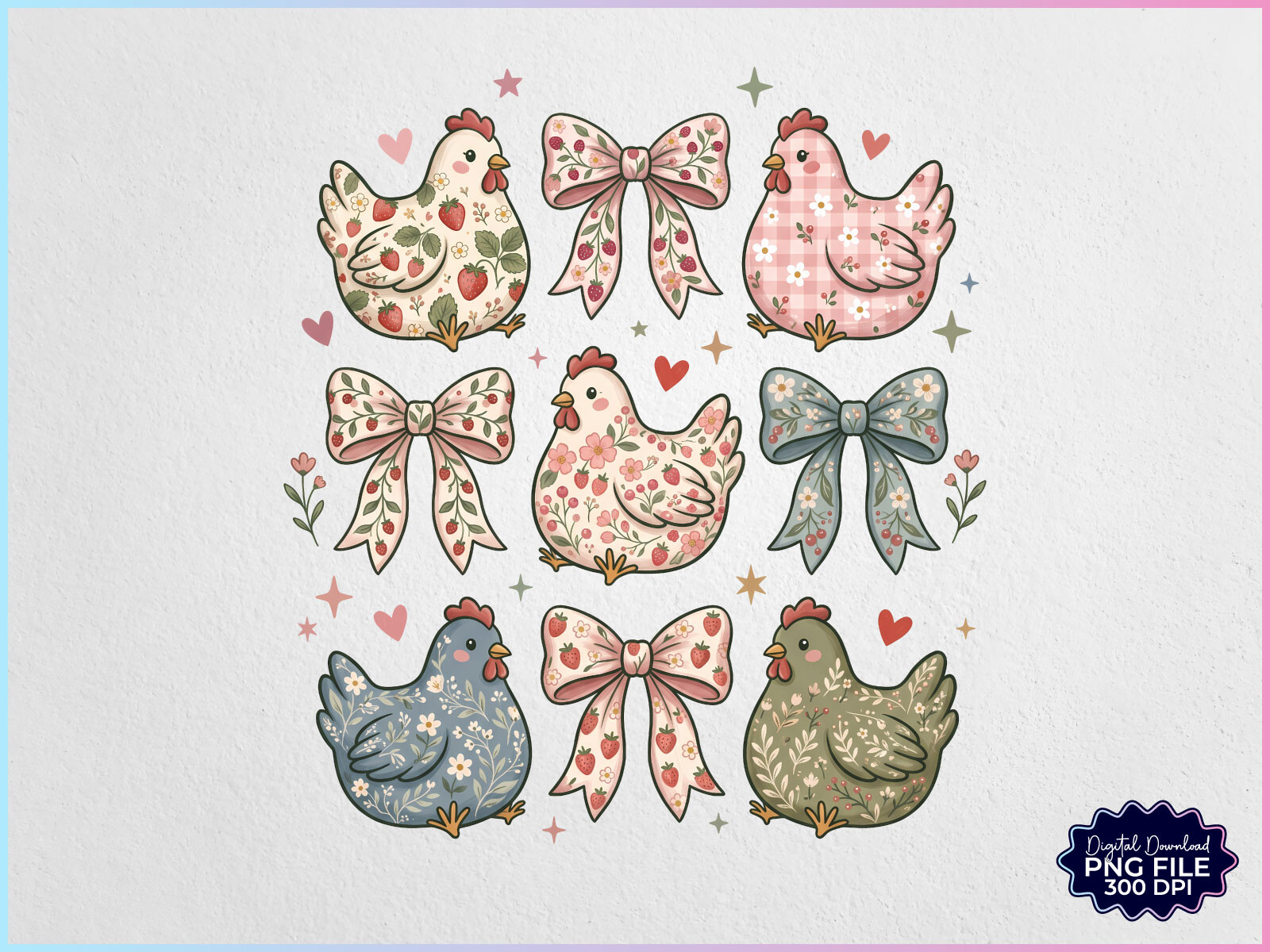 Floral Chicken Coquette Bow PNG