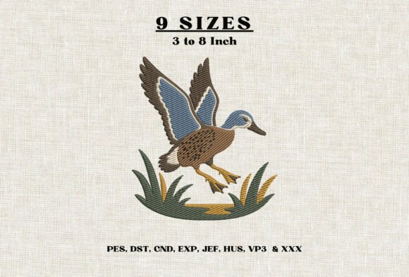 Flying Mallard Duck Embroidery Design