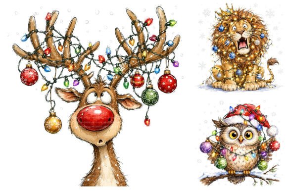 Funny Christmas Animals Clipart Bundle Graphic Illustrations By Aspect_Studio