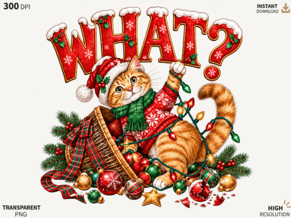 Funny Christmas Cat What PNG