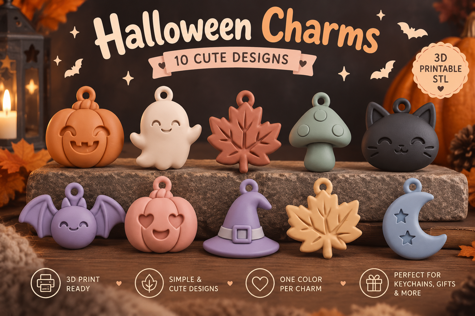 Halloween Charms STL Bundle | 10 Cute 3D Print Keychain Designs - Image 5