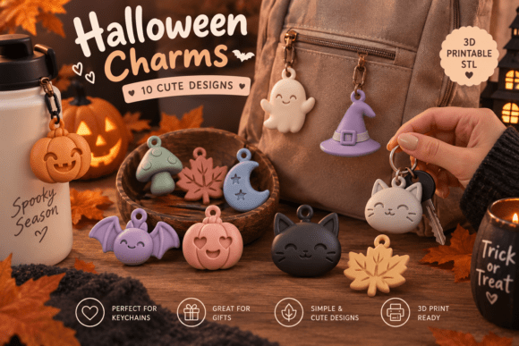 Halloween Charms STL Bundle | 10 Cute 3D Print Keychain Designs - Image 4