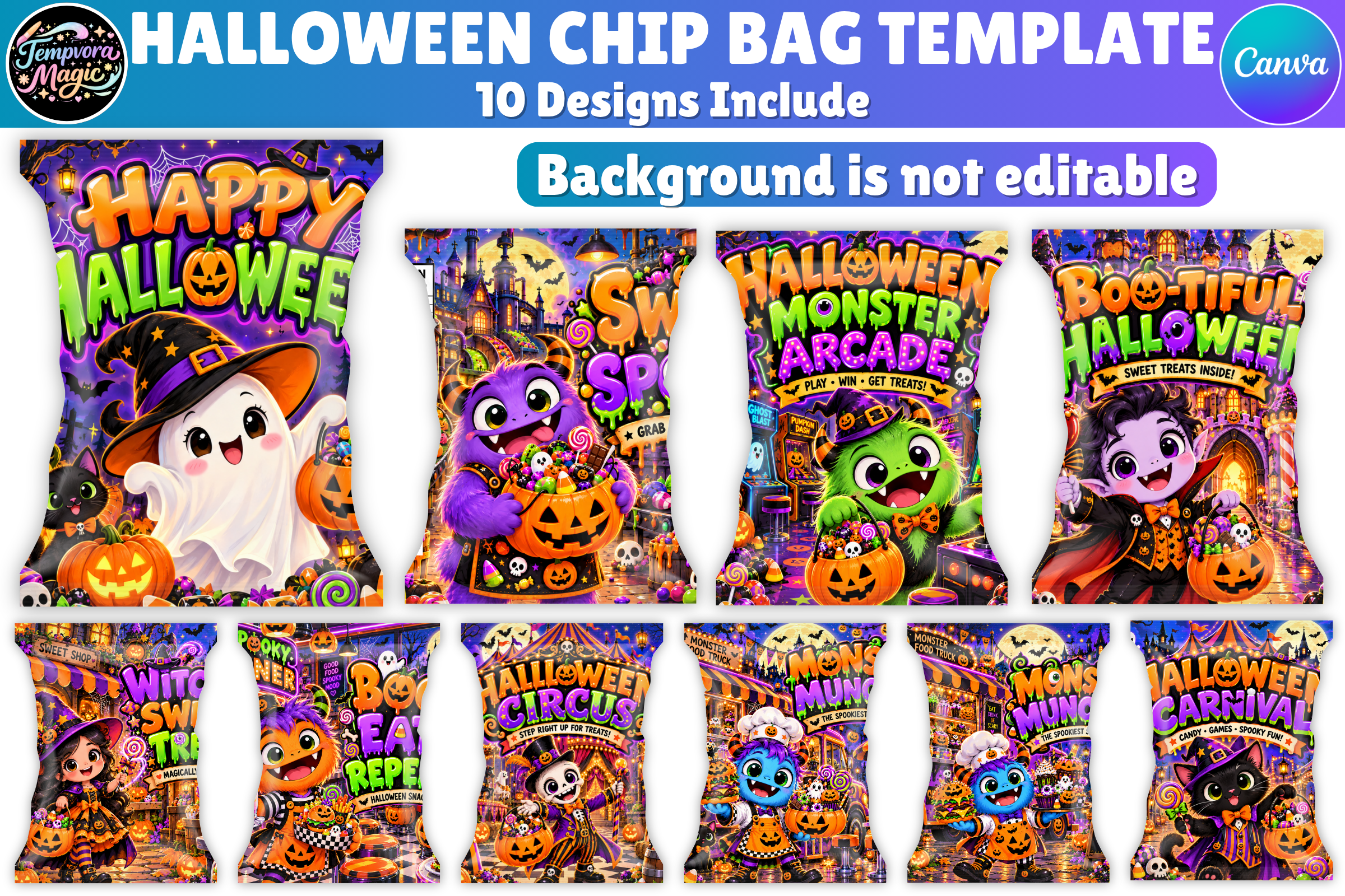 Halloween Chip Bag Template Bundle
