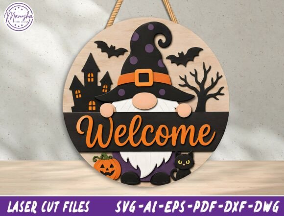 Halloween Gnome Welcome Sign SVG