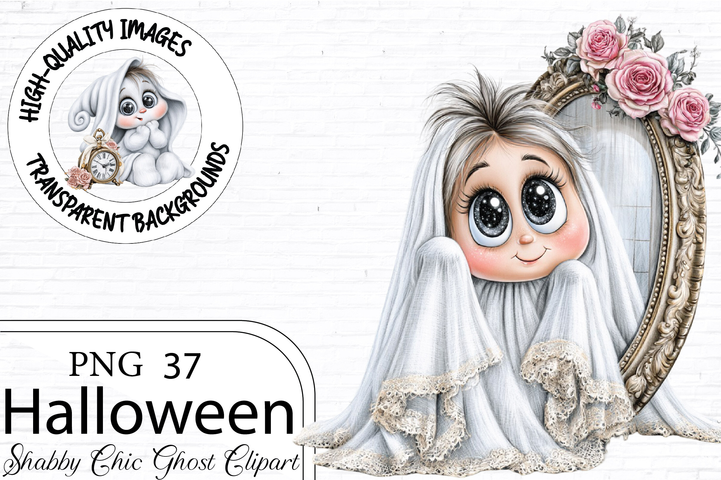 Halloween Shabby Chic Ghost Clipart