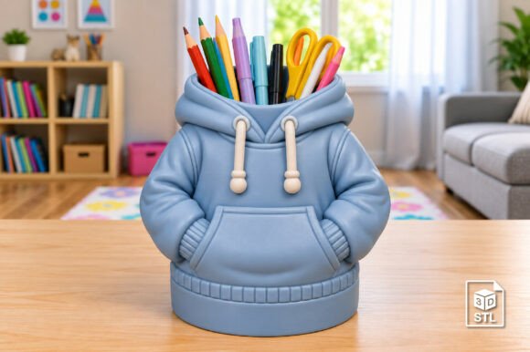 Hoodie Pen Holder STL – 3D Printable Desk Organizer File - Image 1
