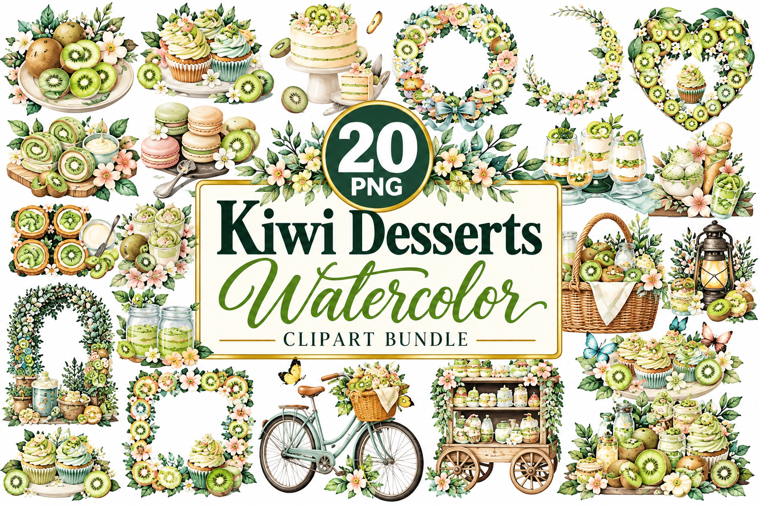 Kiwi Desserts Watercolor Bundle