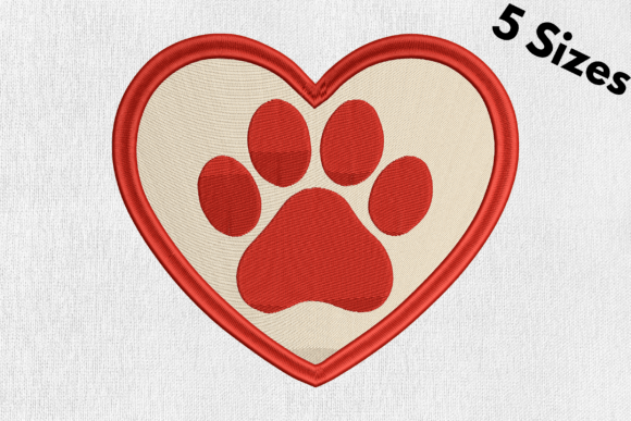 Love Paw, Heart Paw Print Embroidery