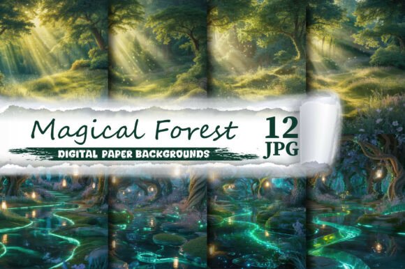 Magical Forest Digital Paper Backgrounds