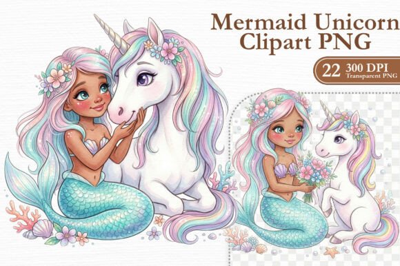 Mermaid Unicorn Clipart PNG Bundle