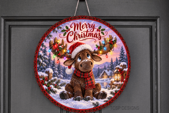Merry Christmas Moose Door Sign