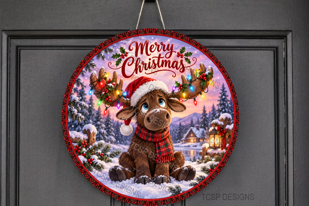 Merry Christmas Moose Door Sign