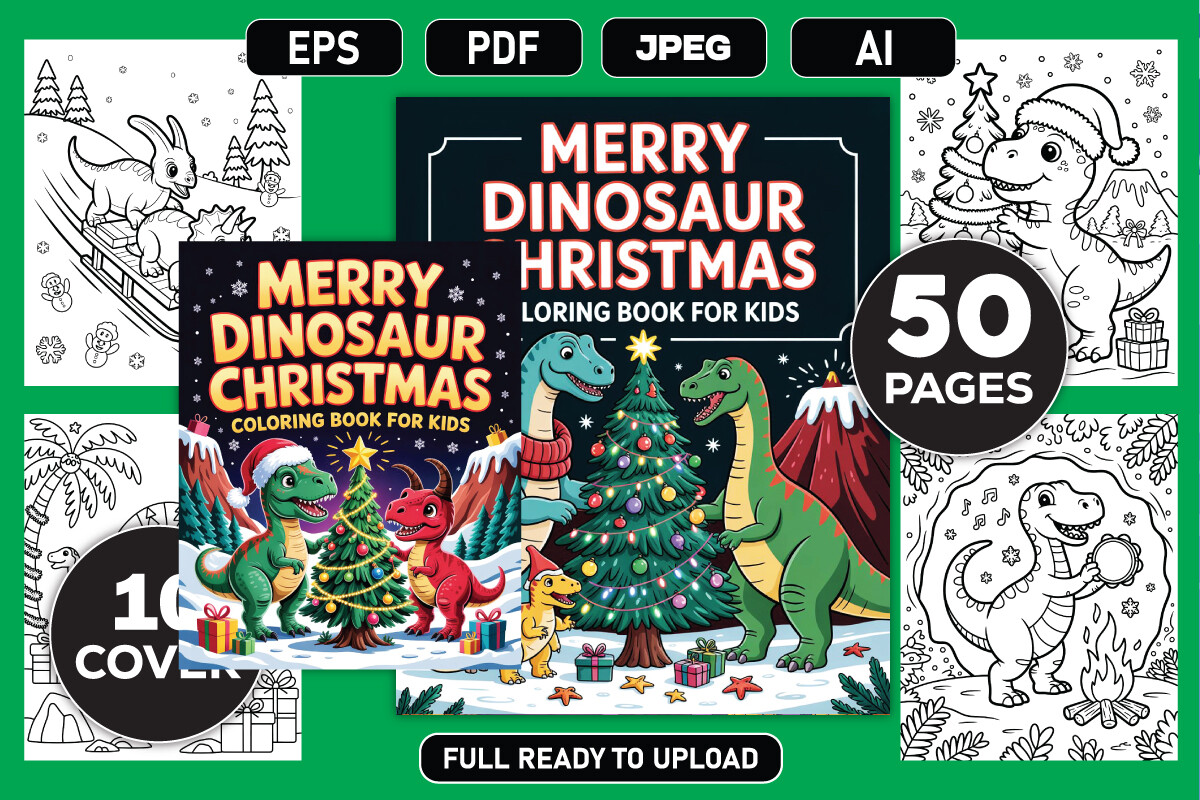 Merry Dinosaur Christmas Coloring Book