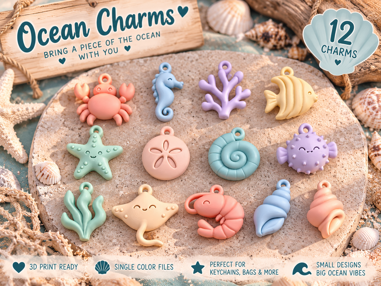 Ocean Charms STL Bundle  12 3D Printable Sea Animal Charms for Keychains - Image 5