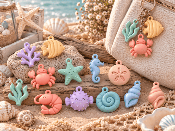 Ocean Charms STL Bundle  12 3D Printable Sea Animal Charms for Keychains - Image 3