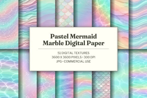 Pastel Mermaid Marble Digital Paper