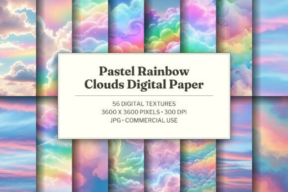 Pastel Rainbow Clouds Digital Paper