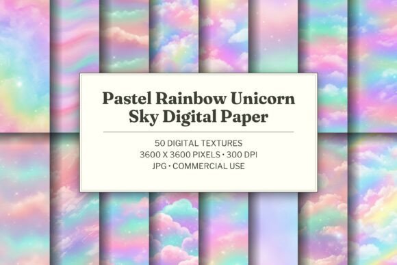 Pastel Rainbow Unicorn Sky Digital Paper
