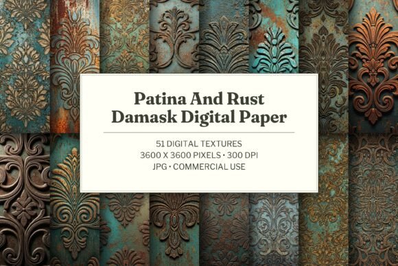 Patina and Rust Damask Digital Paper