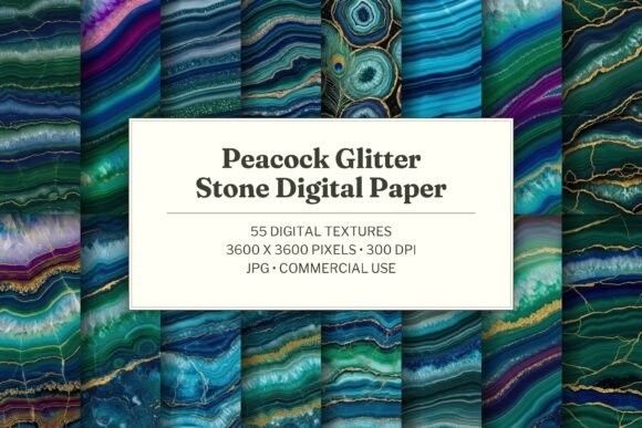 Peacock Glitter Stone Digital Paper
