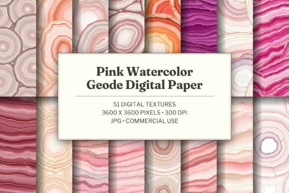 Pink Watercolor Geode Digital Paper
