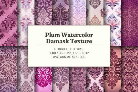 Plum Watercolor Damask Texture