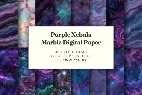 Purple Nebula Marble Digital Paper