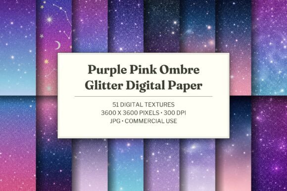 Purple Pink Ombre Glitter Digital Paper