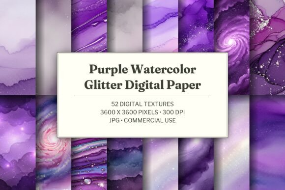 Purple Watercolor Glitter Digital Paper