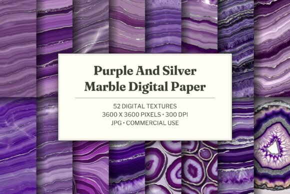 Purple and Silver Marble Digital Paper