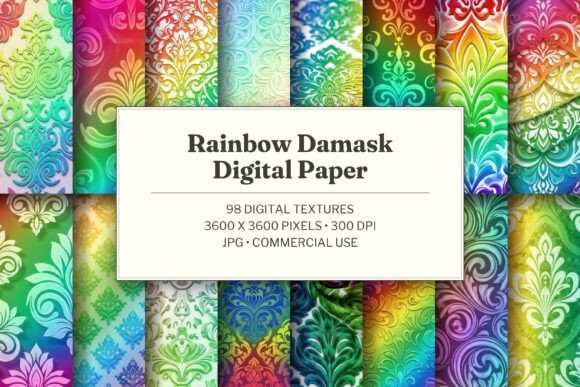 Rainbow Damask Digital Paper
