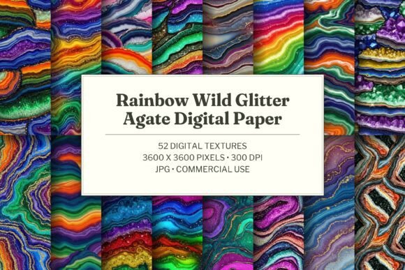 Rainbow Wild Glitter Agate Digital Paper