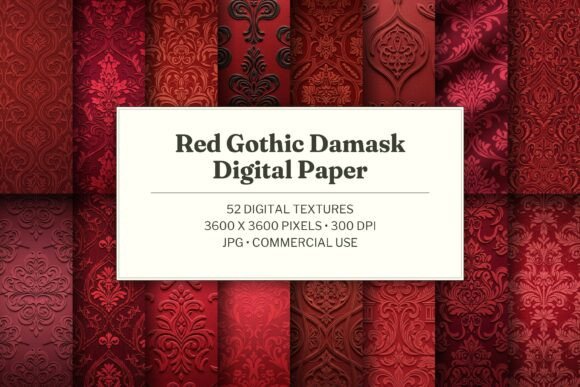 Red Gothic Damask Digital Paper