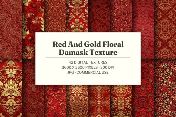 Red and Gold Floral Damask Texture