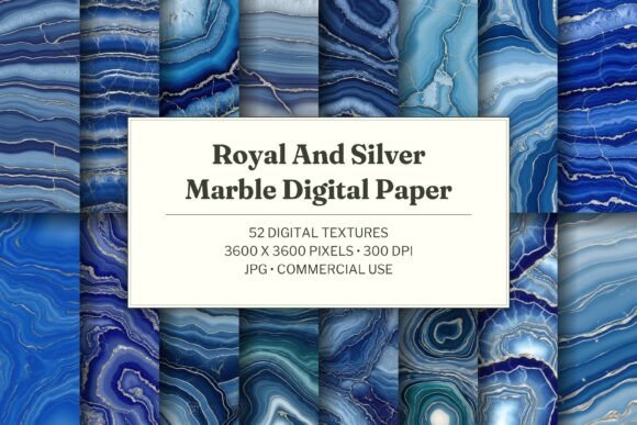 Royal and Silver Marble Digital Paper