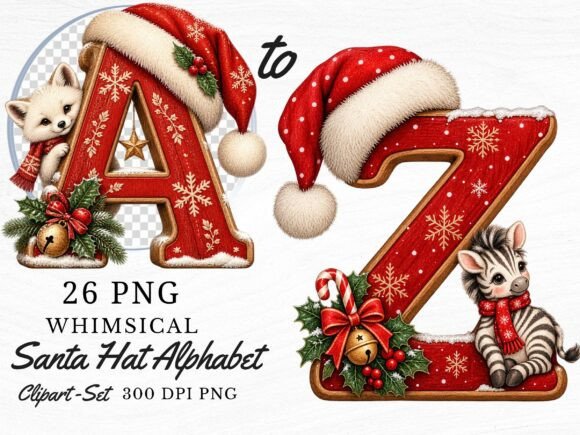 Santa Hat Christmas Alphabet PNG Bundle
