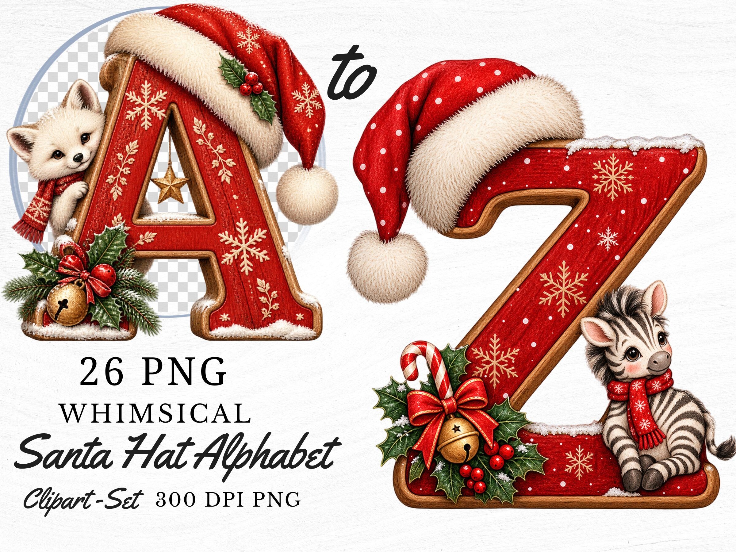 Santa Hat Christmas Alphabet PNG Bundle