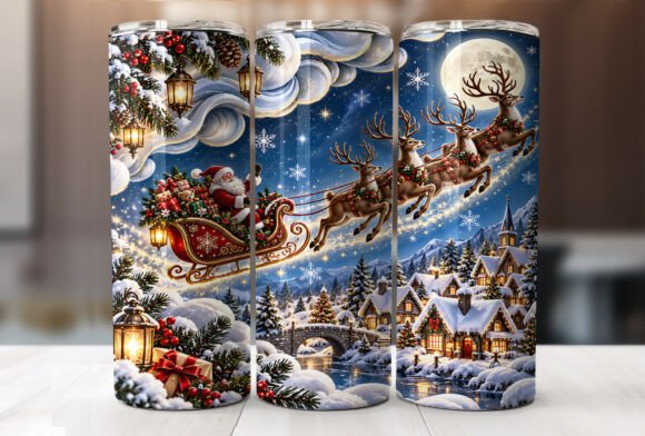 Santa Reindeer Sleigh 20oz Tumbler Wrap