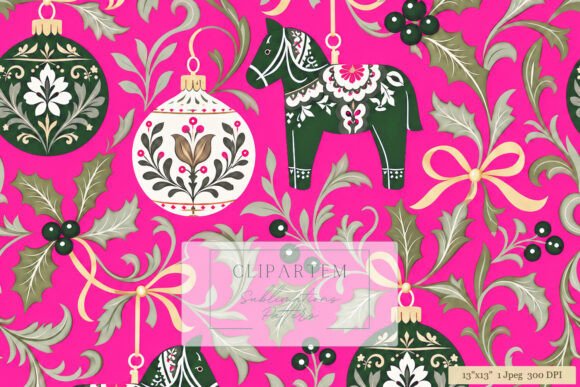 Scandi Pink Christmas Dala Horse Pattern