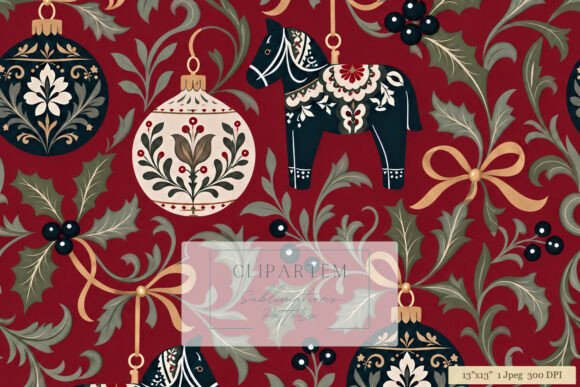 Scandinavian Christmas Dala Horse Print