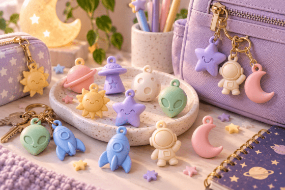 Space Charms STL Bundle – 10 Cute Cosmic 3D Print Files for Keychains & Gifts - Image 3