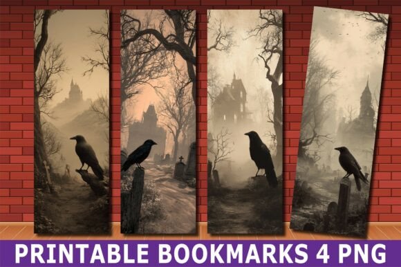 Spooky Raven Graveyard Bookmark Set