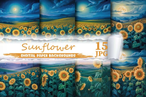 Sunflower Digital Paper Backgrounds