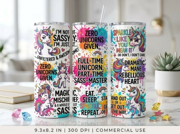 Unicorn 20oz 40oz Tumbler Wrap PNG