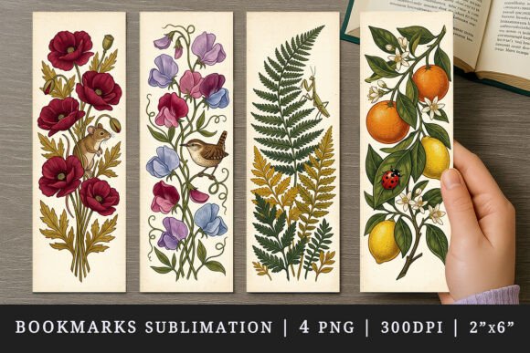 Vintage Botanical Bookmark Design Set